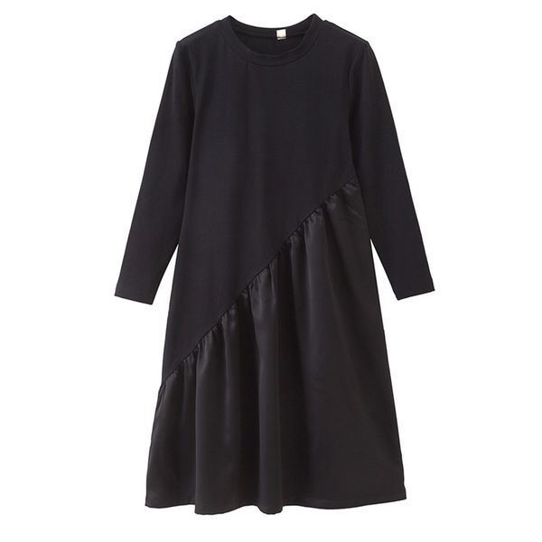

4 to 14 years kids & teen girls cotton satin long sleeve casual flare dress children girl fall winter crew neck black dresses, Red;yellow
