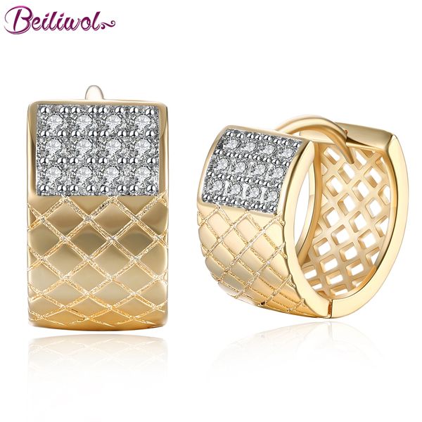 

beiliwol small hoop earrings for women circle hollow champagne gold color setting zirconia crystal bijoux wedding jewelry female, Golden