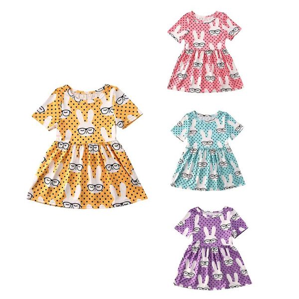 

2020 infant girls kids dress clothes 1-6y cartoon print knee length a-line dress holiday outfits 4 colors, Red;yellow