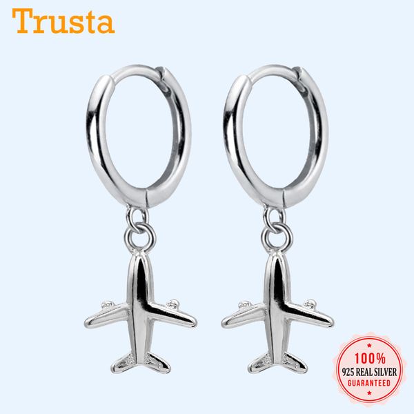 

trusta genuine 925 sterling silver earrings charms plane hoop earrings for women wedding fashion jewelry da584, Golden;silver