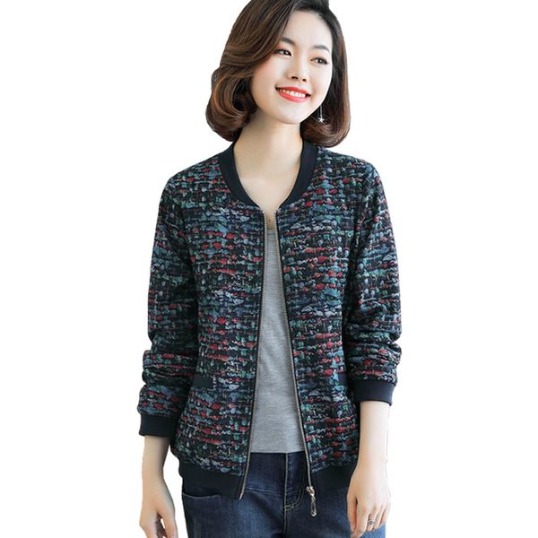 

large size women's short jacket 2019 spring autumn new middle-aged casual female coat round neck long-sleeved q36, Black;brown