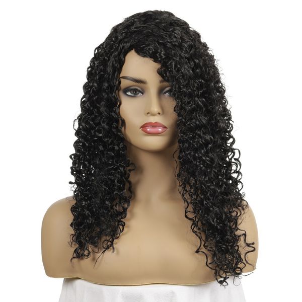 

female hair wigs fashion small curls high temperature fiber brown length 50cm 20 inches headgear, Black