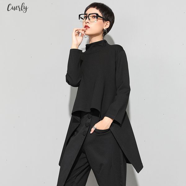 

vintage black turtle neck t shirt women plus size kawaii solid casual long sleeve irregular korean clothes new zll1177, White