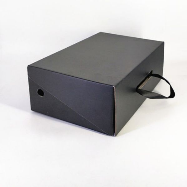 

5pcs wholesale customized print logo corrugated hard paper black packaging shoes boxes with ribbon handle