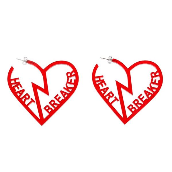 

red puzzles broken heart acrylic big heart hoop earrings women fashion jewelry gift, Golden;silver