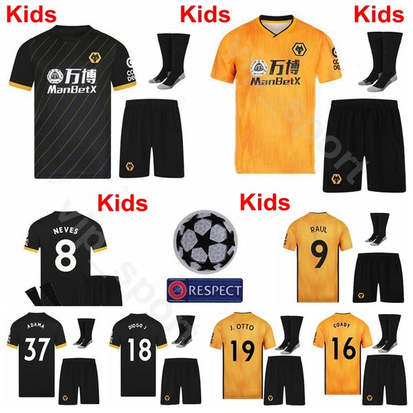 

Wolverhampton Wanderers Youth RAUL Jersey Socks Set Soccer Kids DOHERTY NEVES CUTRONE TRAORE JONNY BOLY JIMENEZ COADY Football Shirt Kits