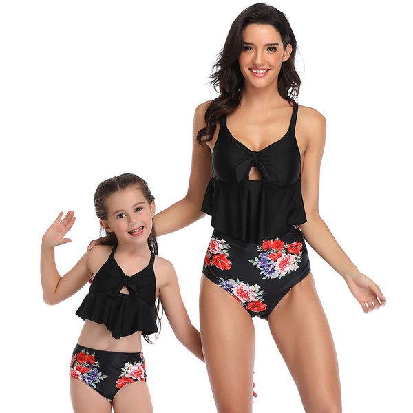 

mother daughter sets floral mommy and me swimwear bikini family matching clothes family look mom and daughter bathing suit, White