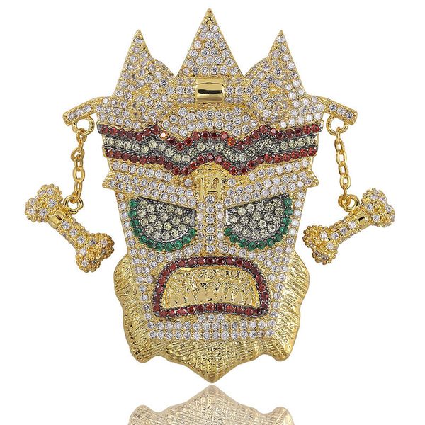 Iced Out Kette Kubikzircon Gold Mode UKA Maske Anhänger Halskette Hip Hop Schmuck Statement Halsketten für Mann Frauen Geschenke