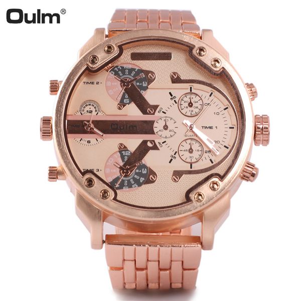 

oulm мужские часы мужские кварцевые часы большой циферблат двойной часовой пояс мода спортивные часы для мужчин relogio masculino reloj homb, Slivery;brown