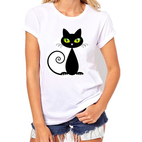 

women designer clothes designer shirt brand t shirts women harajuku black cat petal sleeve prints simple womens t shirt female tees, White