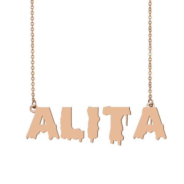 

alita name necklace , cool bloody art name necklace for halloween and santa's day jewelry gift for kids boys girls, Silver