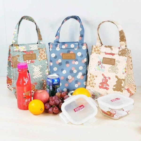 

female lunch box bag fashion insulated thermal picnic lunch bags for women kids portable cooler tote bag bento box, Blue;pink