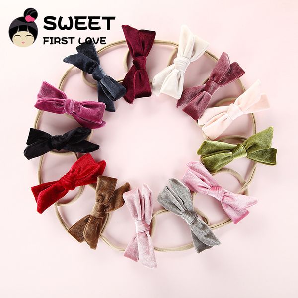 

800 pcs/lot velvet handtied bow nylon headband or clip for girls elastic headbands schoolgirl velvet hair accessories, Slivery;white
