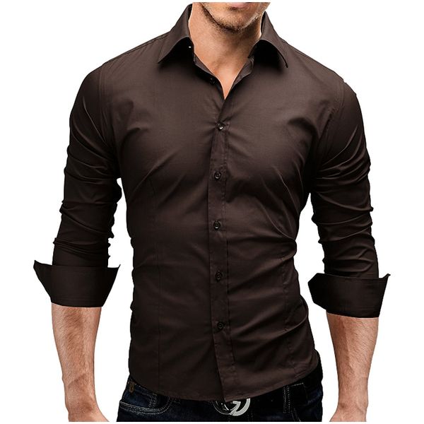 

kezrea 2019 new solid color men's shirt simple dress fashion slim button breathable long-sleeved shirt, White;black