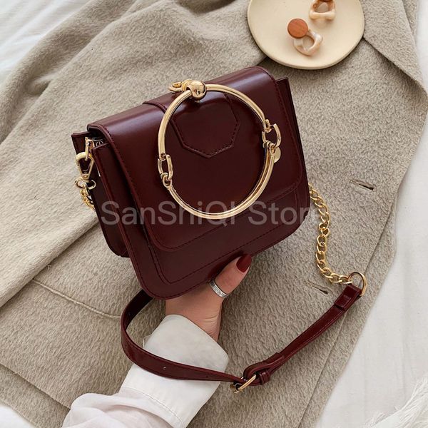 

women vintage handbag female 2019 new korean luxury designer chain fashion ring handle tote small square shoulder messenger bag