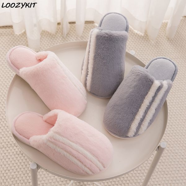 

loozykit slippers women interior house plush soft cute cotton slippers shoes non-slip floor furry for bedroom 2020, Black