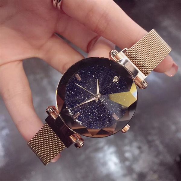 

оптовые женщины часы luxury lady звездное циферблат кварцевые часы из нержавеющей стали магнитные пряжки дизайнер моды часы blingbling груза, Slivery;brown