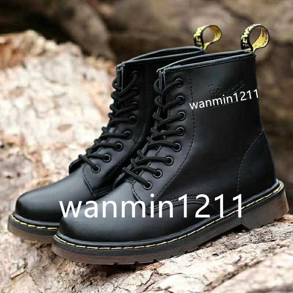 

2020 new genuine leather ankle boots men and women winter snow boots doc martens shoes ankle botas dms martins designer shoes, Black