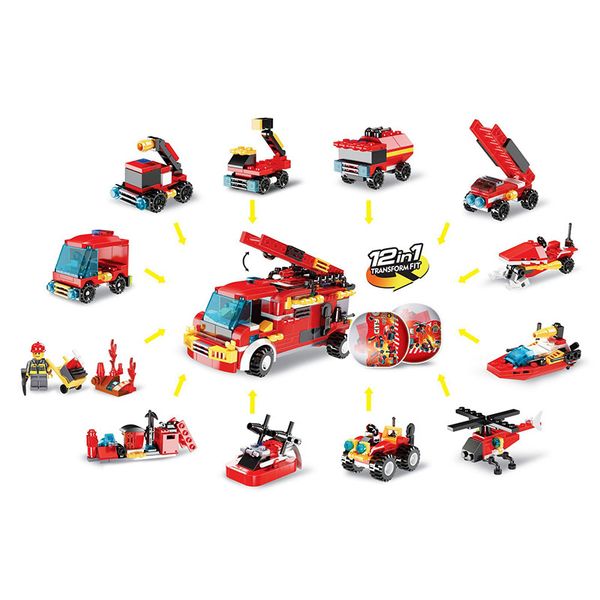 

12 on 1 fire fighting truck building blocks world plastic tinker box car toy kids toys children's educational intelligence environmenta