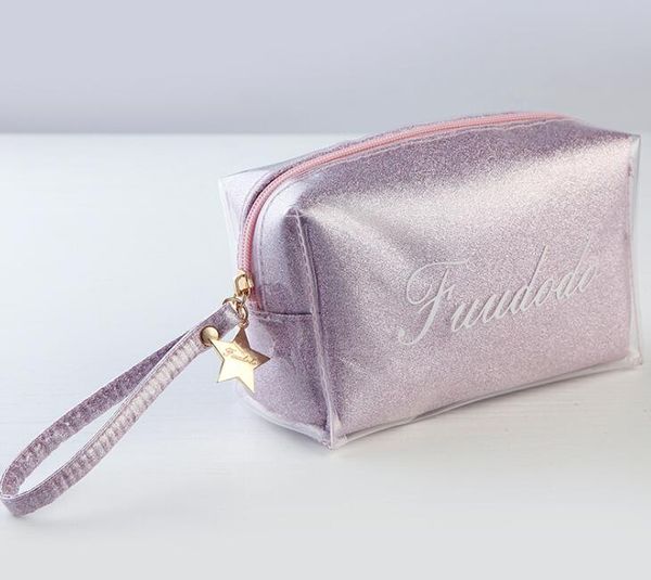 Cosmetic Bag Donna PU Glitter trasparenti protable impermeabili di trucco Solid borse 4colors