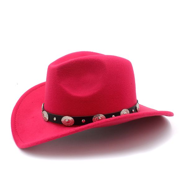 

retro wool children kids winter fedora hat for boy girl western cowboy cowgirl jazz cap with leather toca sombrero cap 54cm, Blue;gray