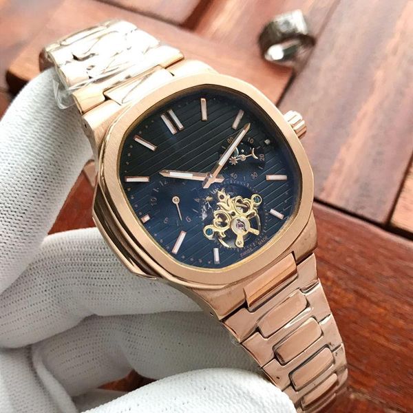 

mens watch 316 stainless steel case automatic mechanical movement automatic moon phase mineral glass mirror 316 stainless steel strap, Slivery;brown