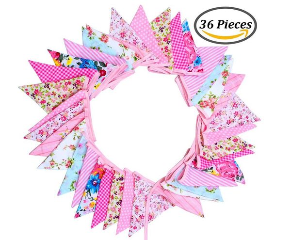 

10m/32 feet 36 pcs lovely triangle bunting flag banner pennant garland fabric flags double sided vintage cloth shabby chic decoration