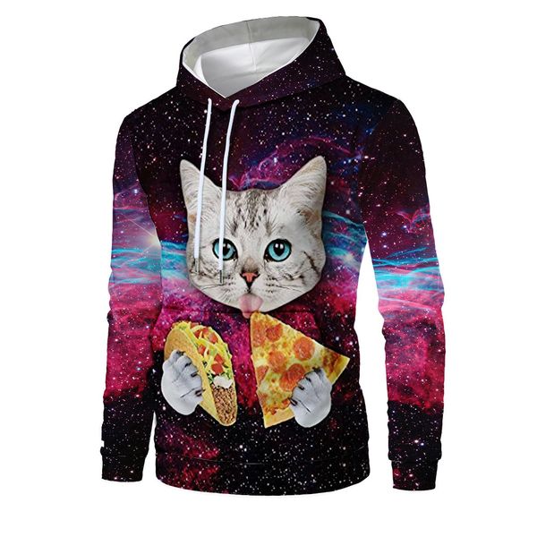 

mens designer fashion cat 3d digital printing hooded sweater men, Black