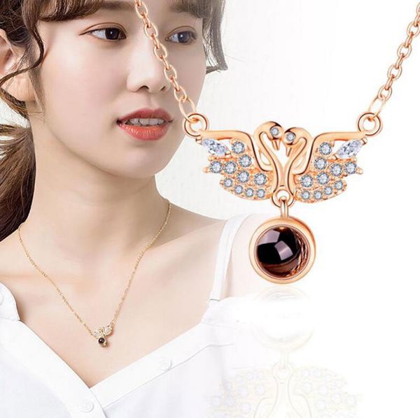

i love you necklace 100 languages projection pendant crystal animal necklaces pendants fashion jewelry rose gold/silver drop shipping
