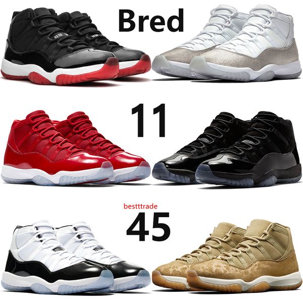 

11 mens 11s basketball shoes new vast grey bred concord 45 cap and gown designer sneakers men sport trainers us 5.5-13