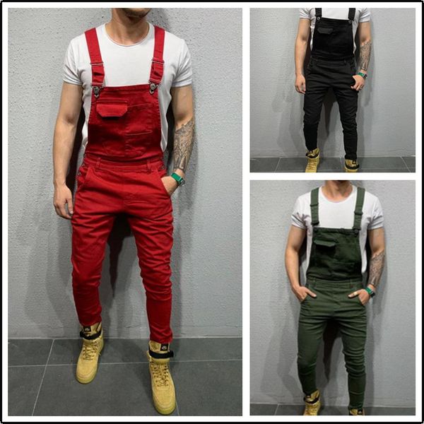 

mens designer overalls pants fashion mens solid pancil pants pocket decoration homme casual cargo long trousers, Black