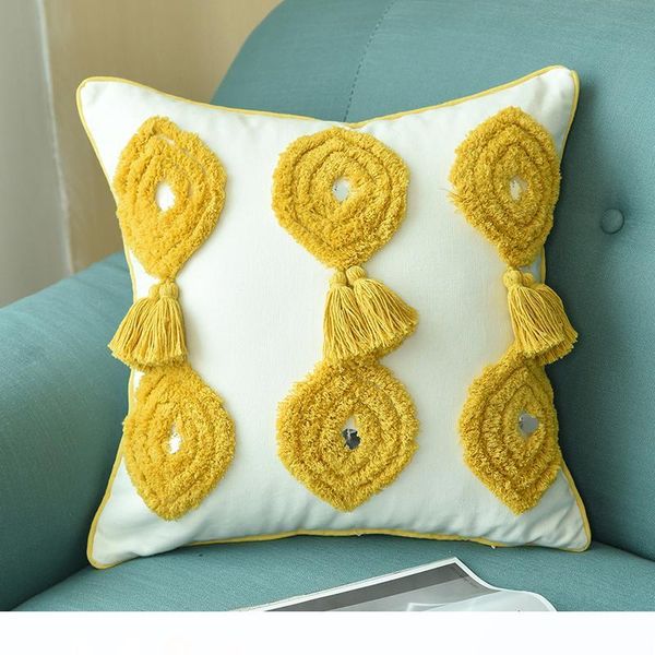 Tassels Cushion Cover Mustard Yellow Blue Grey Pillow Case
