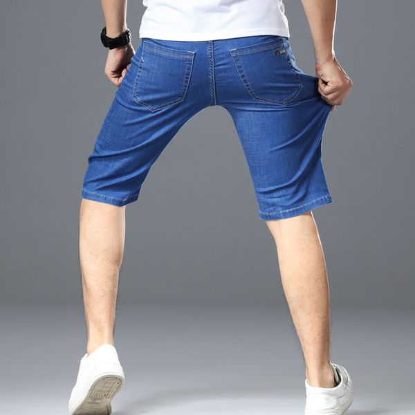 

quanbo 2019 summer new high elasticity denim shorts men casual loose straight jeans shorts plus size 42 44 46 bottoms male, White;black