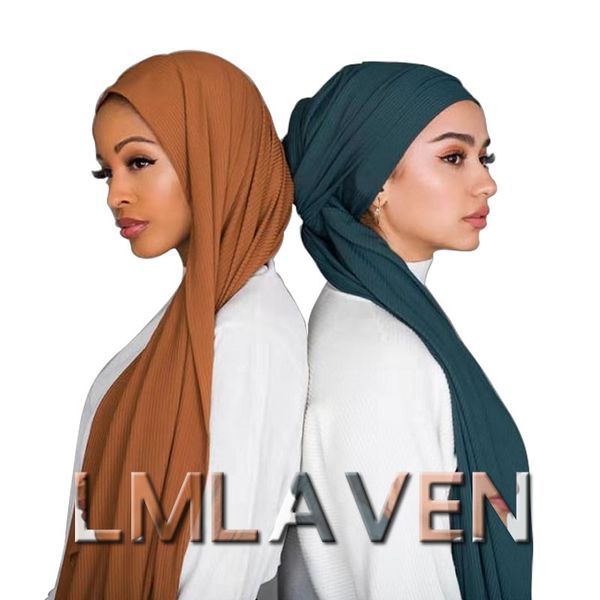 

muslim jersey hijab stretchy cotton scarf ribbed shawl plain wrinkle scarves headscarves 180*85cm, Blue;gray