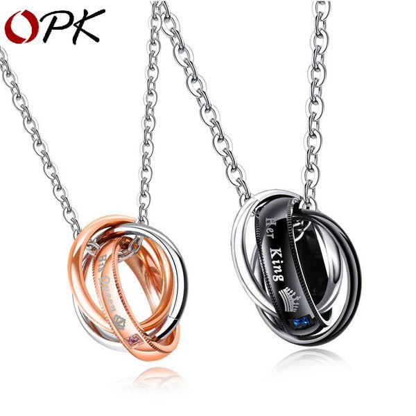 

her king his queen crown letter drilled titanium steel couple necklace, Silver