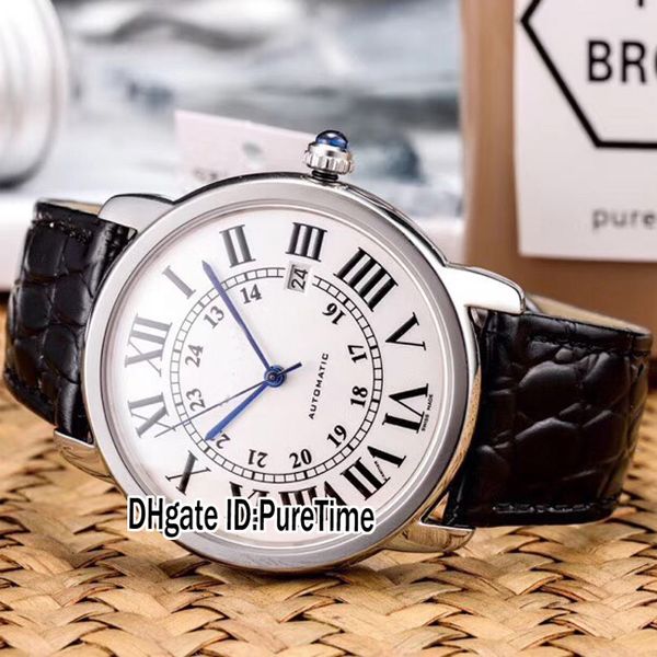 

new super ronde w6701010 steel case 42mm whtie dial black roma mark japan miyota 9015 automatic mens watch black leather watches car-b42a1, Slivery;brown