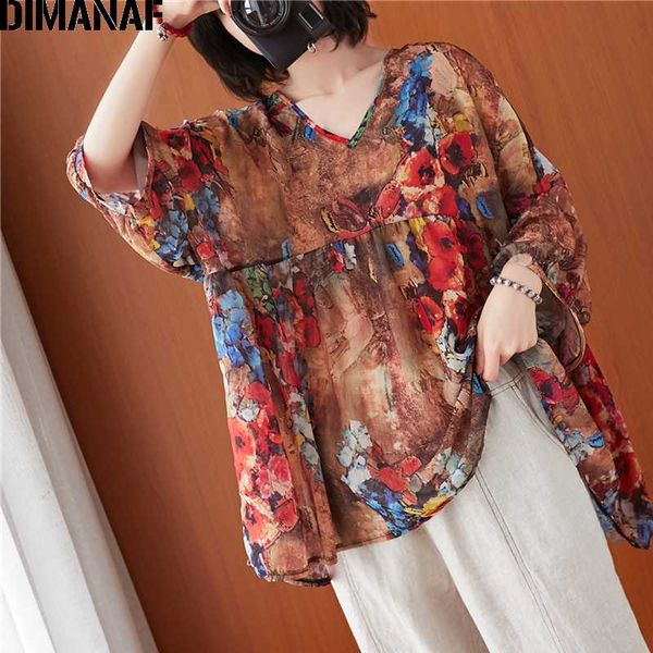 

women's blouses & shirts dimanaf plus size blouse women clothing elegant lady tunic floral print summer beach casual loose oversize 5x, White