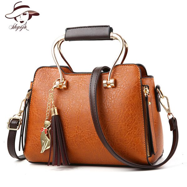 

2020 new pleated tassel women leather handbag cat chain shoulder bags casual ladies messenger tote bag