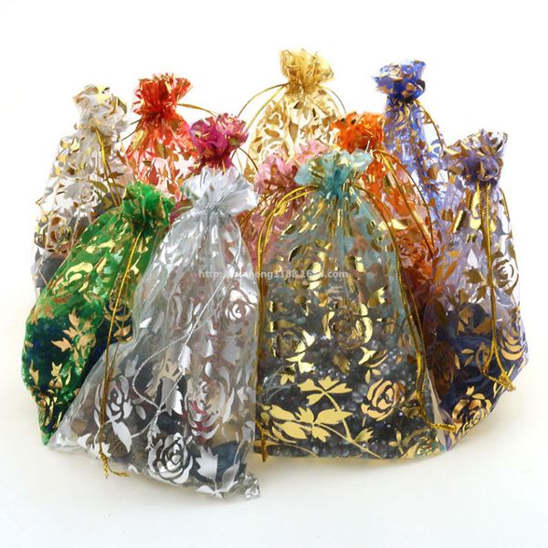 Ferimo 100 adet Hediye Çanta Altın Gül Eugen Inci Iplik Şeker Çanta Düğün Mücevherat Hediye Çanta 7 * 9 cm