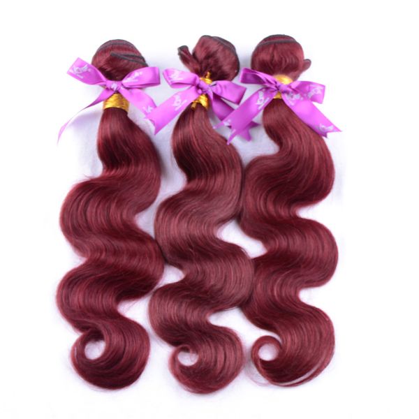 Melhor Borgonha Malaio Onda Do Corpo Do Cabelo Virgem 3 pcs muito # 99J Cabelo Humano tecer vinho vermelho colo malaio extensão do cabelo onda do corpo brasileiro