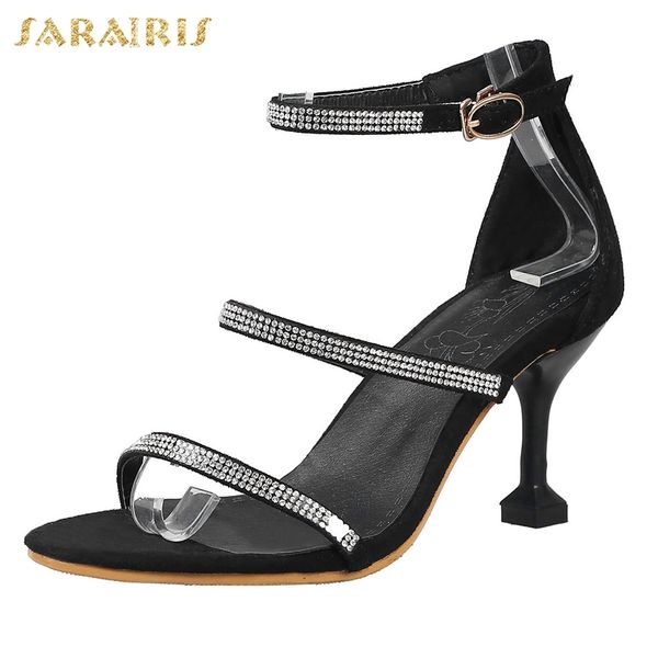 

sarairis 2020 new fashion wholesale buckle strap summer sandals women shoes woman thin high heels crystal sandals woman, Black