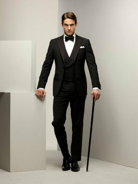 

one button groomsmen peak lapel wedding groom tuxedos men suits wedding/prom/dinner man blazer(jacket+tie+vest+pants) b680, Black;gray
