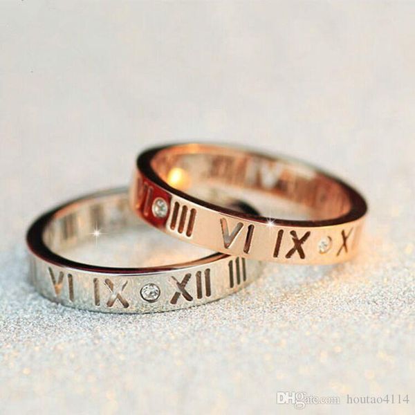 

roman letter cutout women's diamond ring, ladies fashion rose gold ring, roman numeral silver rings women's band rings
