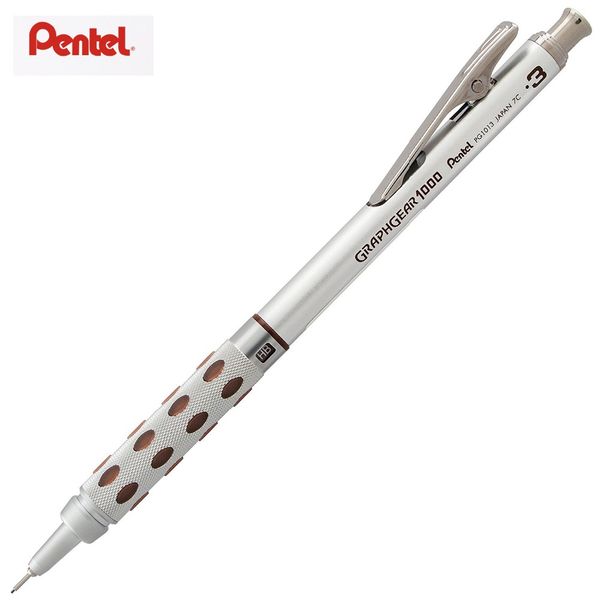 

1pc pentel graph gear 1000 automatic drafting pencil, 0.3 0.7 0.9 0.5mm lead size, brushed metal barrel, Blue;orange