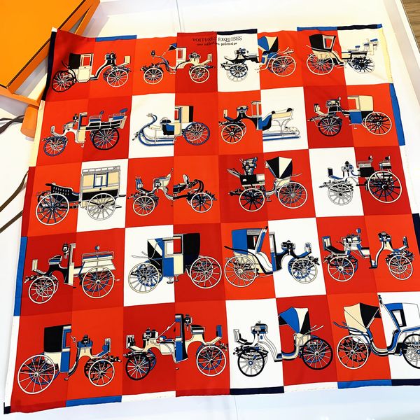 

luxurious women 90 90 satin scarf carriage print women handmade vintage grid scarfs hijab shawl foulard scarves wraps for ladies curling, Blue;gray