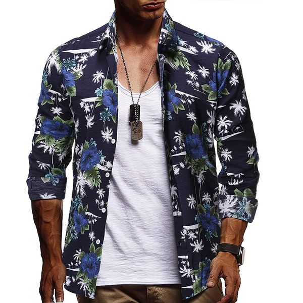 

hawaiian long-sleeved shirt men's print jacket dress formal men's shirt men casually wear slim fit 2xl, White;black