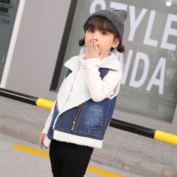 

children's clothing winter outerwear coats baby girls and boys 2018 new denim baby vest kids warm jackets waistcoats, Blue