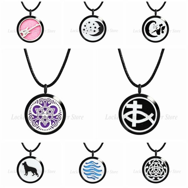 

fish cross guitar 30mm paint 316l stainless steel diffuser necklace pendant perfume locket women 10pcs pads gifts, Silver