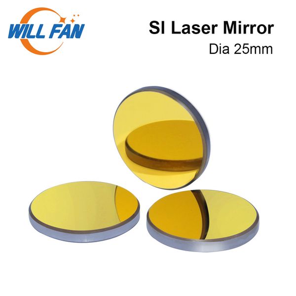 Will Fan Dia 25mm SI Specchio laser Co2 3 pz / lotto Strumenti ottici con rivestimento in oro Riflette lo specchio per la macchina di taglio per incisione