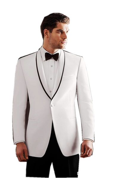 Nach Maß Weiß Bräutigam Smoking Schal Revers Mann Blazer Arbeitsanzug Herren Hochzeitskleidung (Jacke + Hose + Krawatte) H: 978